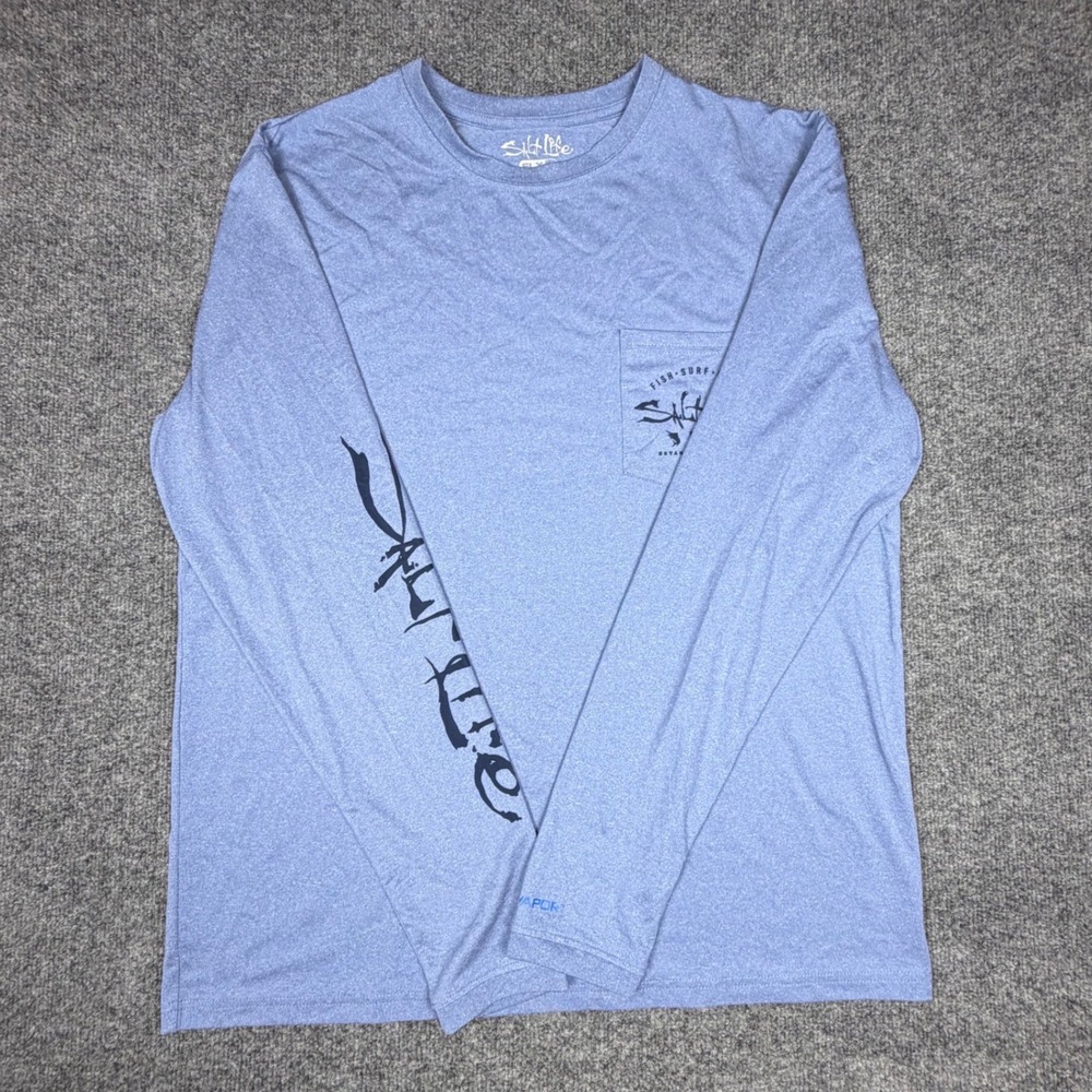 Salt Life SLX Mens Large Blue Long Sleeve Performance Fishing Shirt Live Salty